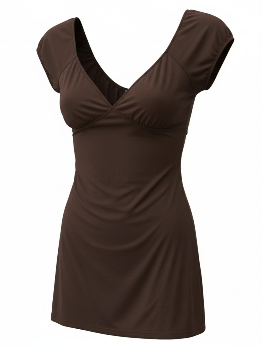 Brown V-Neck Cap Sleeve Women's Top